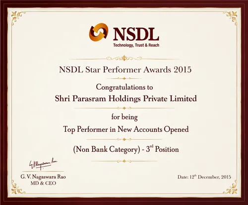 NSDL Star Performer Award 2015 — Top Performer, New Accounts Opened (Non-Bank, 3rd Position)