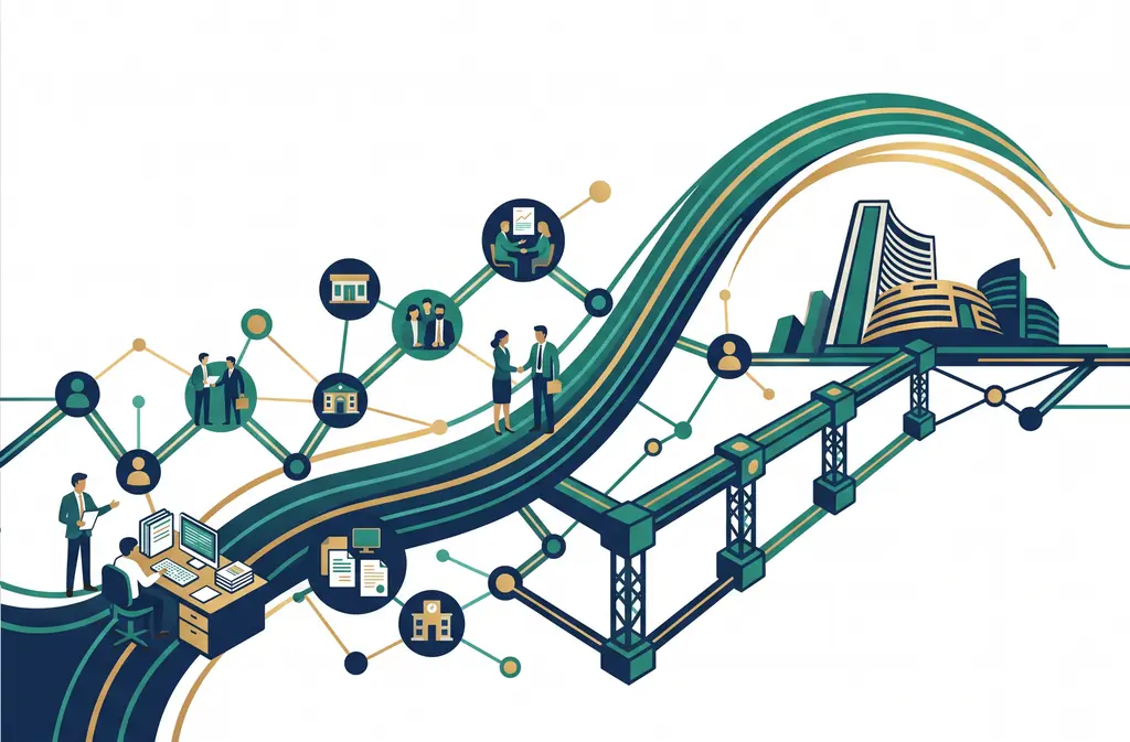 A path of investors and advisors leading to the stock exchange