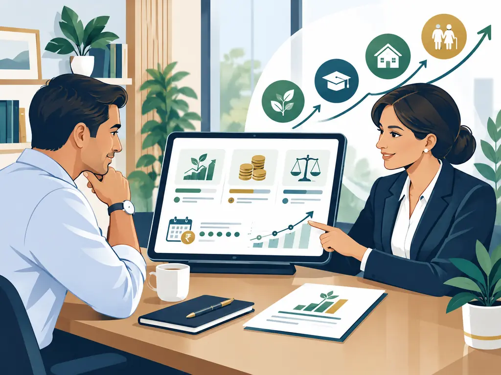 An advisor mapping mutual fund investments to a client's goals such as home, education and retirement